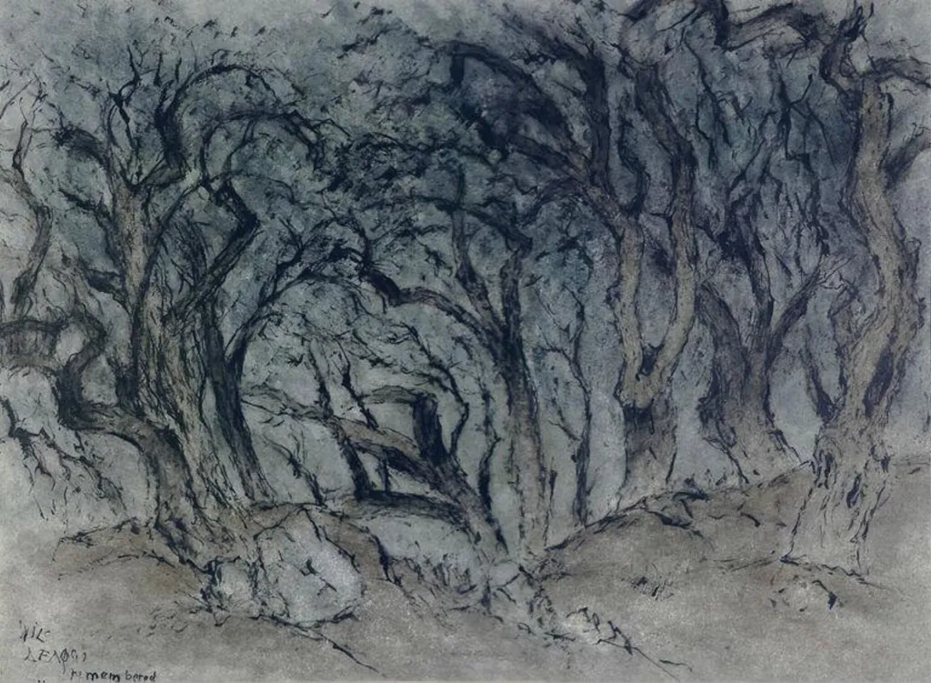 Olive Grove at Delphi, by Wilczynski, watercolor, 1965