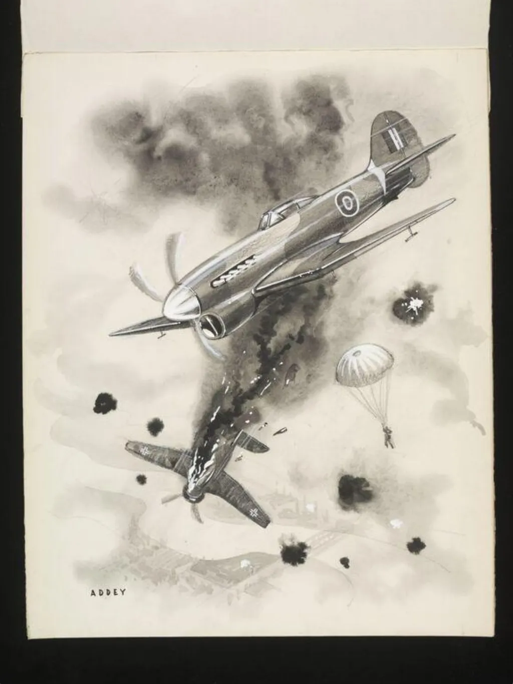 Hawker Tempest and parachute, by Wilfrid R. Addey, 1944