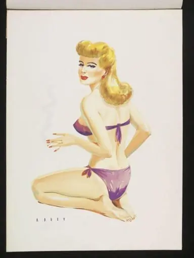 'Pin-up' wearing a purple bikini and smoking a cigarette, by Wilfrid R. Addey