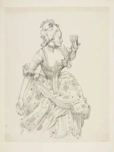 Woman in eighteenth century dress and masque, by Wilfrid R. Addey
