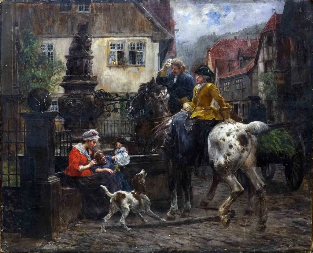 Călăreți la fântână, by Wilhelm Carl Räuber, unspecified
