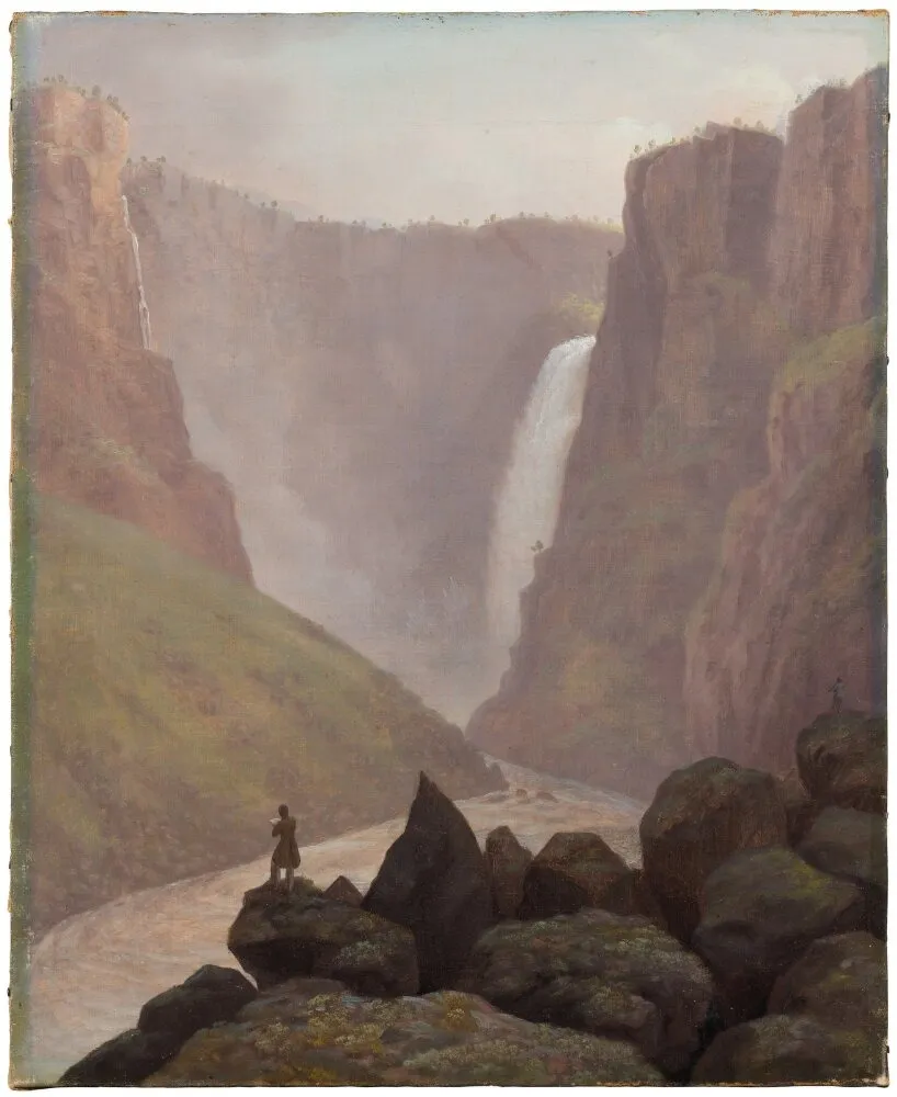 The Voringsfoss Waterfall, Norway, by Wilhelm Carpelan, oil, 1824