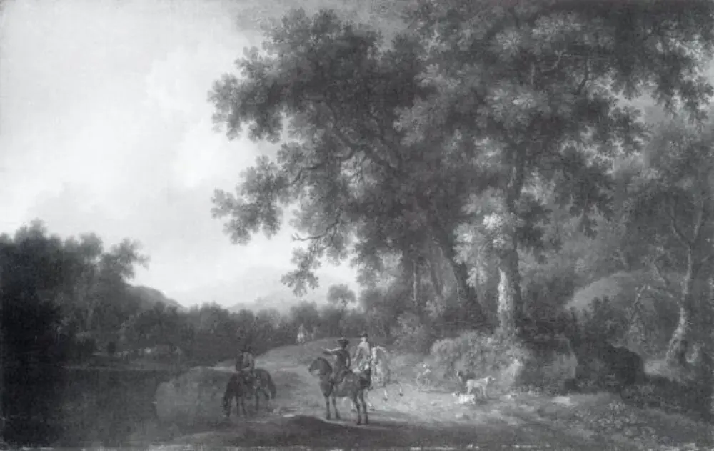 A Hunting Party at the Edge of a Forest, by Wilhelm Friedrich Hirt