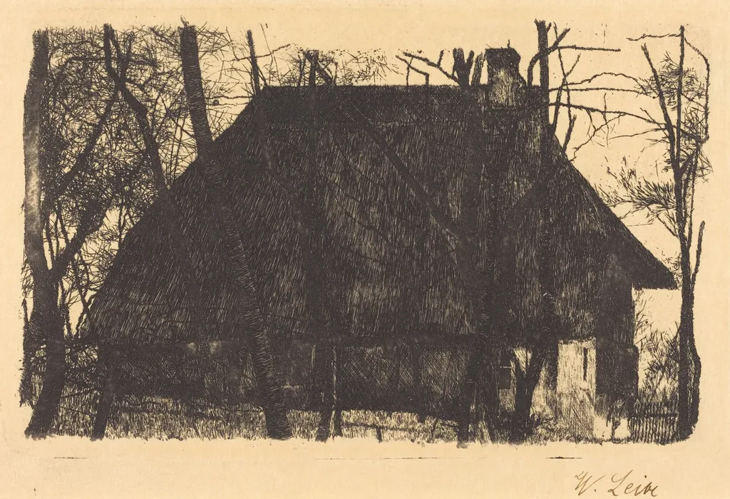 Farmhouse, by Wilhelm Leibl, ink, 1876