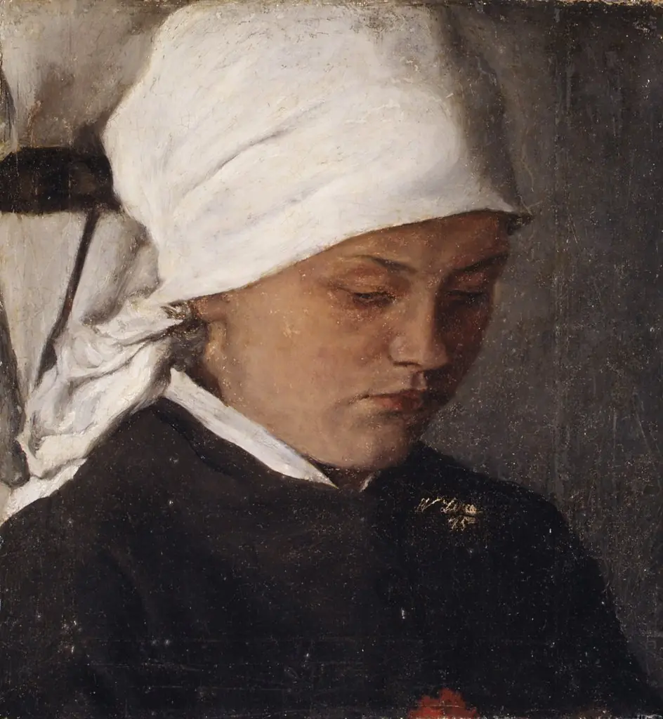 Peasant Girl with a White Headcloth, by Wilhelm Leibl