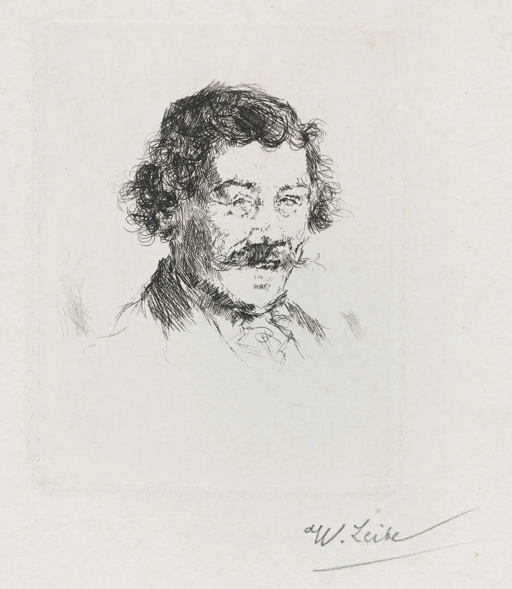 Portrait of the Painter Wopfner, by Wilhelm Leibl, ink, 1874