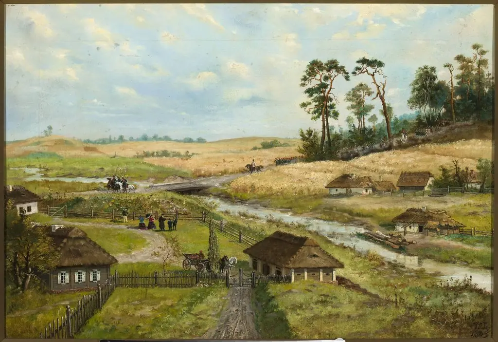 Kościuszko’s troops march through a village, by Wilhelm Leopolski