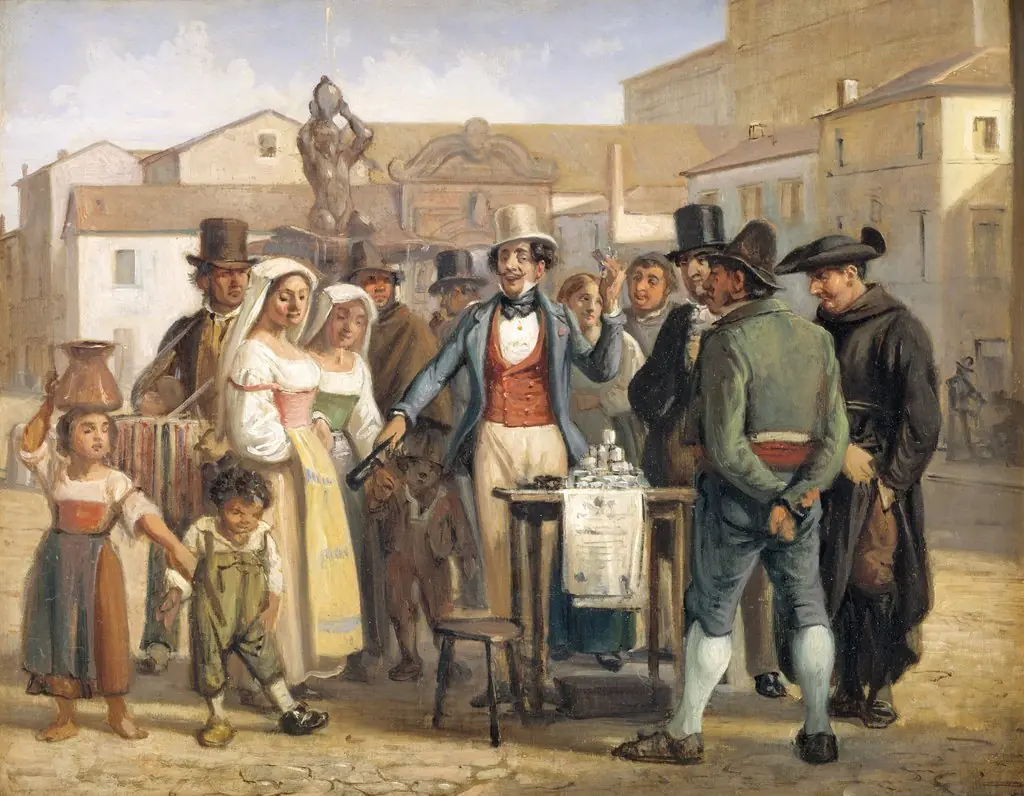A Charlatan Selling Blacking in the Piazza Barberini in Rome, by Wilhelm Marstrand