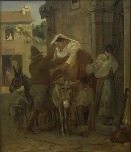 A Stout Roman Woman Being Helped onto a Donkey, by Wilhelm Marstrand