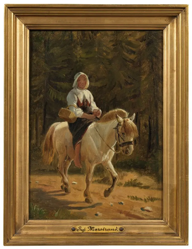 A Woman from Dalecarlia Riding Barefooted on a White Horse, by Wilhelm Marstrand