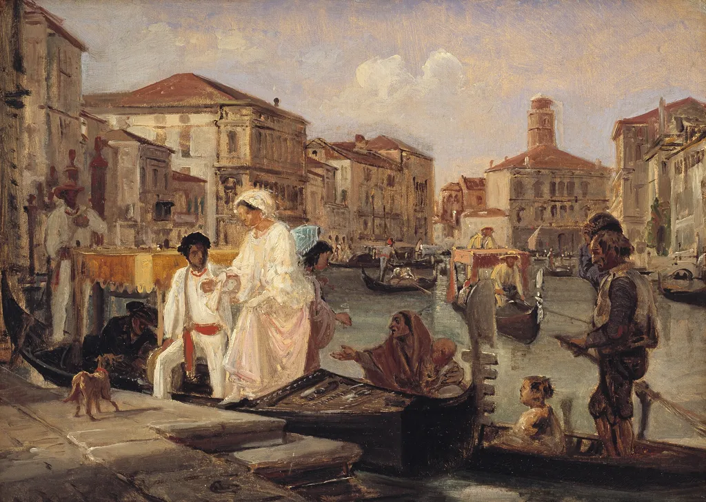 Alighting from a Gondola in Venice, by Wilhelm Marstrand, oil, 1854