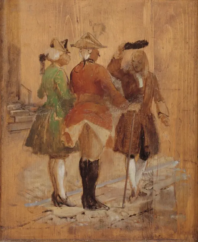 Holberg går af vejen for Jacob von Thyboe og Jean de France, by Wilhelm Marstrand