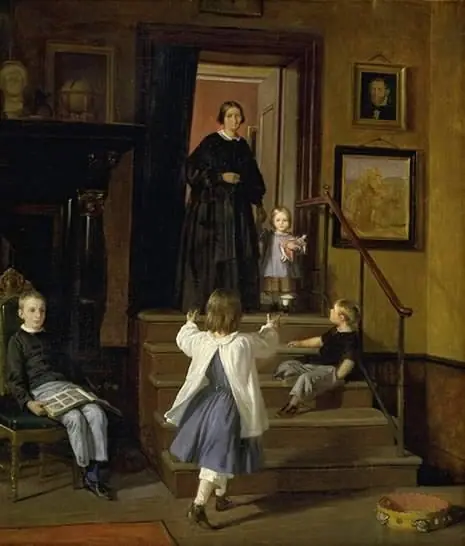 Kunstnerens hustru og børn i atelieret på Charlottenborg, by Wilhelm Marstrand