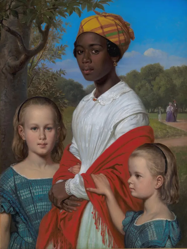 Portrait of Otto Marstrand's two daughters and their nanny