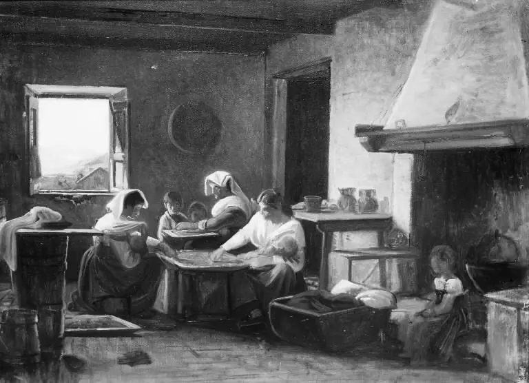 Women Working in the Kitchen of a Farmhouse near Olevano, Italy, by Wilhelm Marstrand