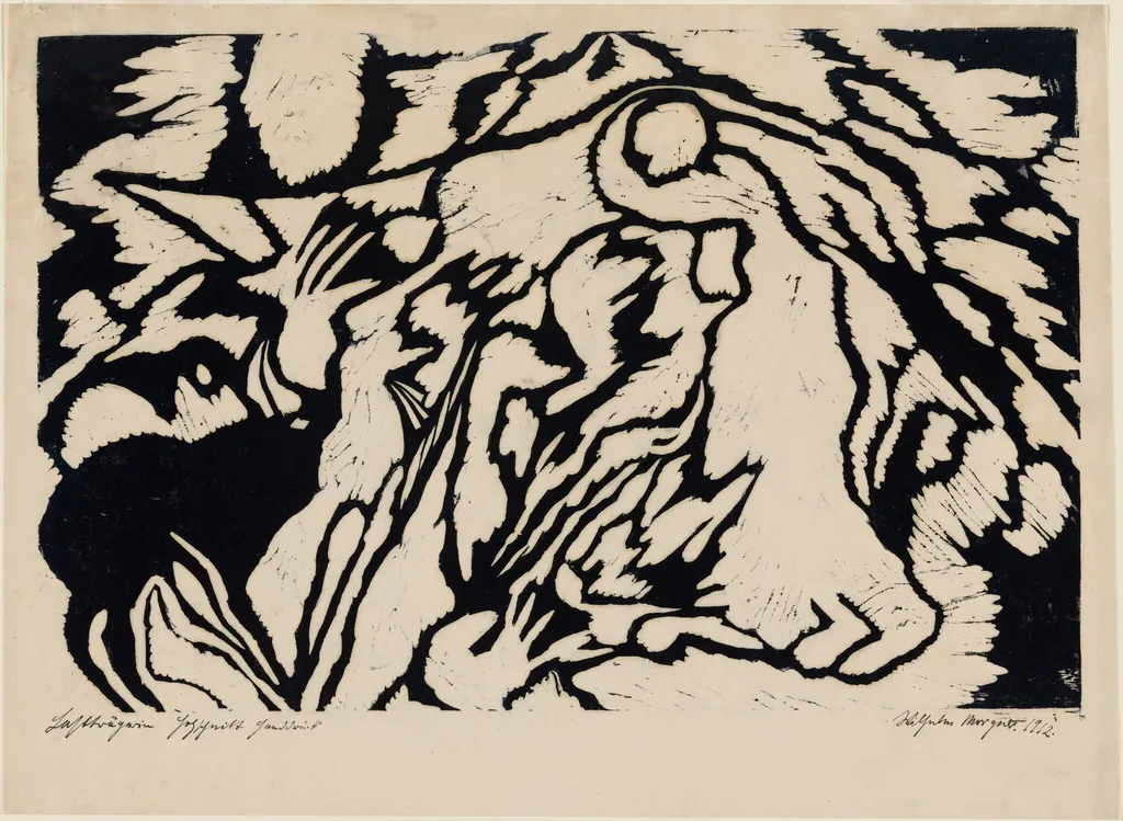 Lastträgerin, by Wilhelm Morgner, ink, 1912