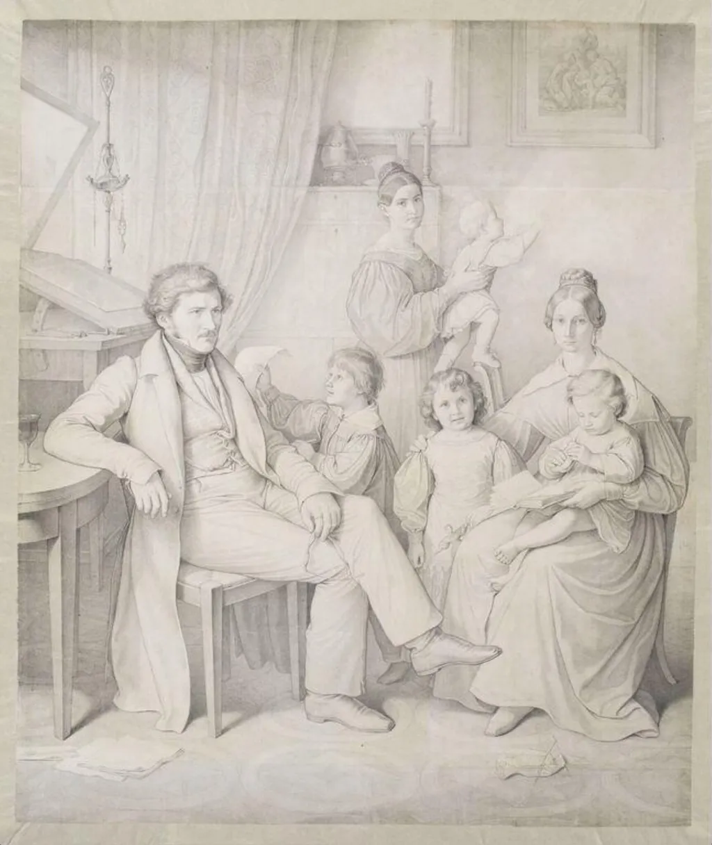 Portrait of Samuel Amsler and Family, by Wilhelm von Kaulbach, 1842
