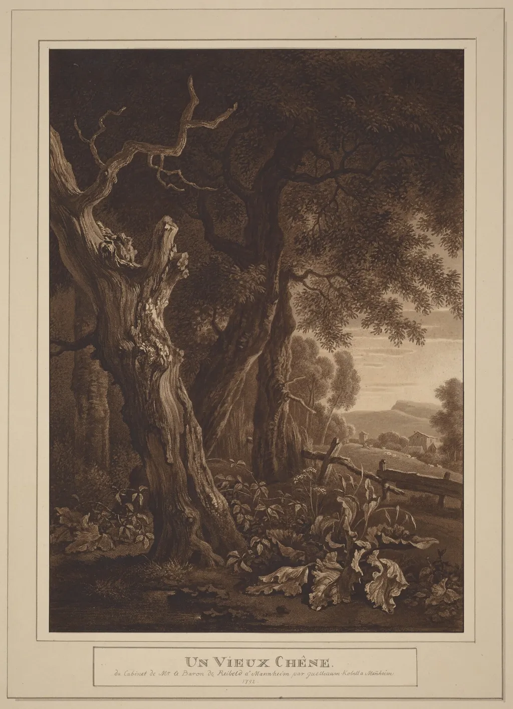 Ancient Oaks in a Landscape, by Wilhelm von Kobell, ink, 1792