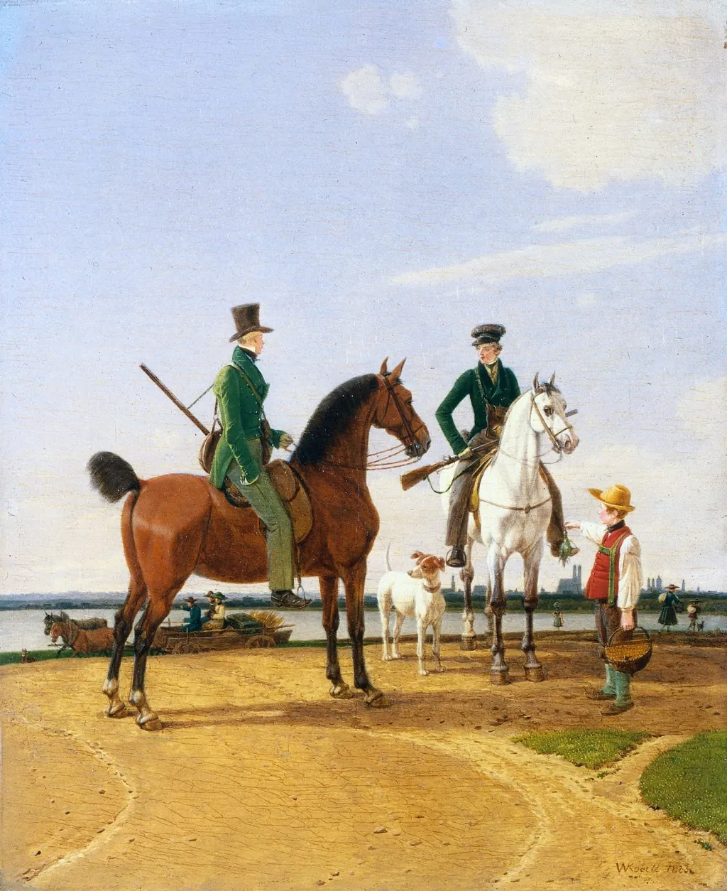 Hunter and Lord at the River Isar with View of Munich, by Wilhelm von Kobell, unspecified, 1823
