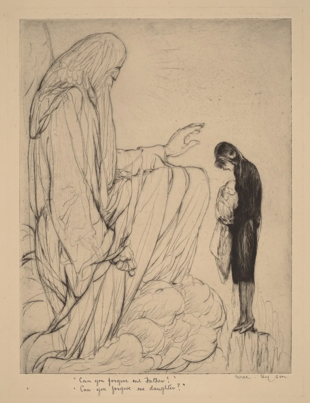 "Can you forgive me Father?" - "Can you forgive me daughter?", by Will Dyson, ink, 1909