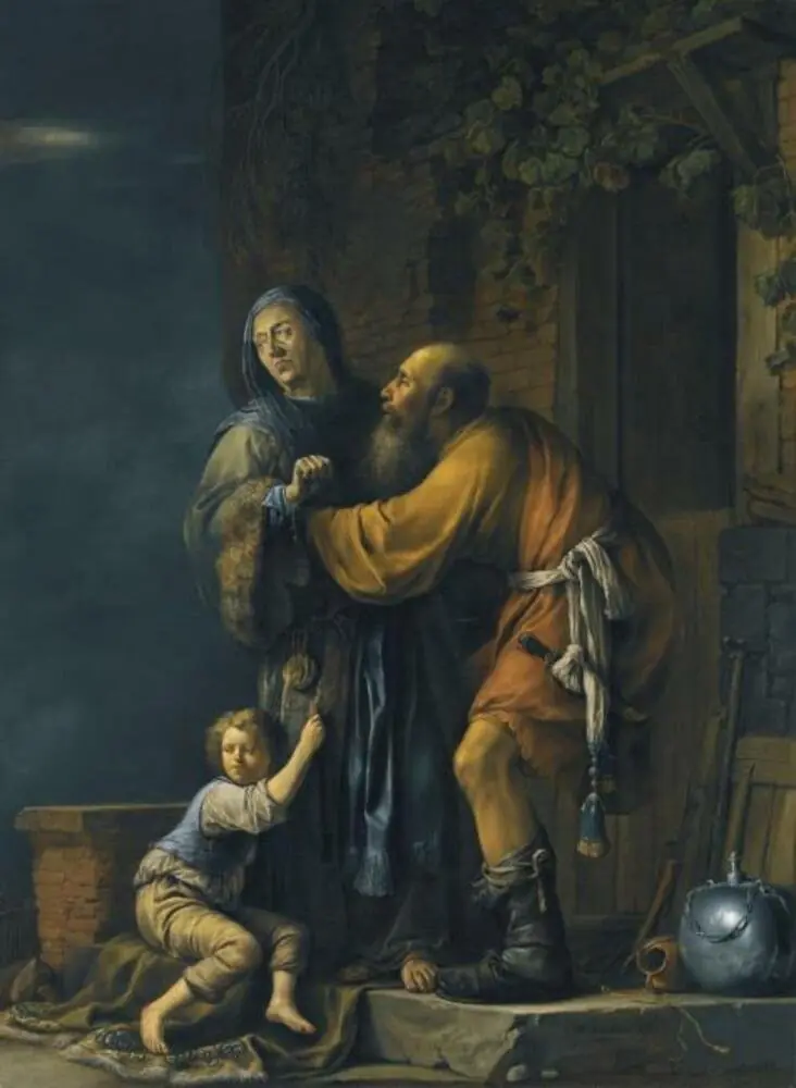Abraham pleading in vain on behalf of Hagar to Sarah (Genesi 21:9-11), by Willem Bartsius