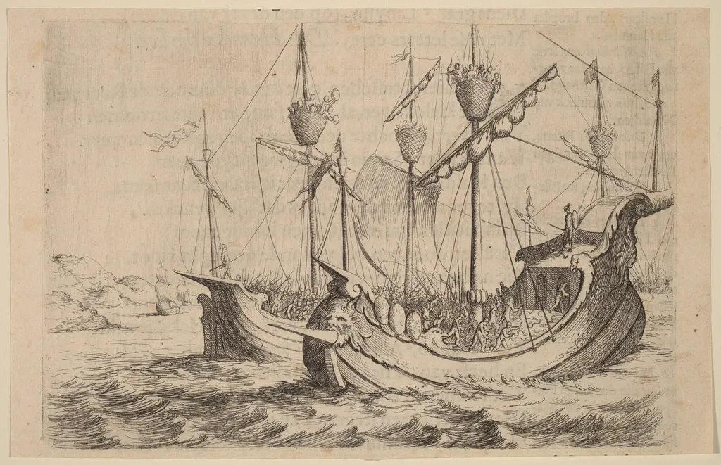 Hannibal's Navy Battling the Rhodians, by Willem Basse, ink, 1634