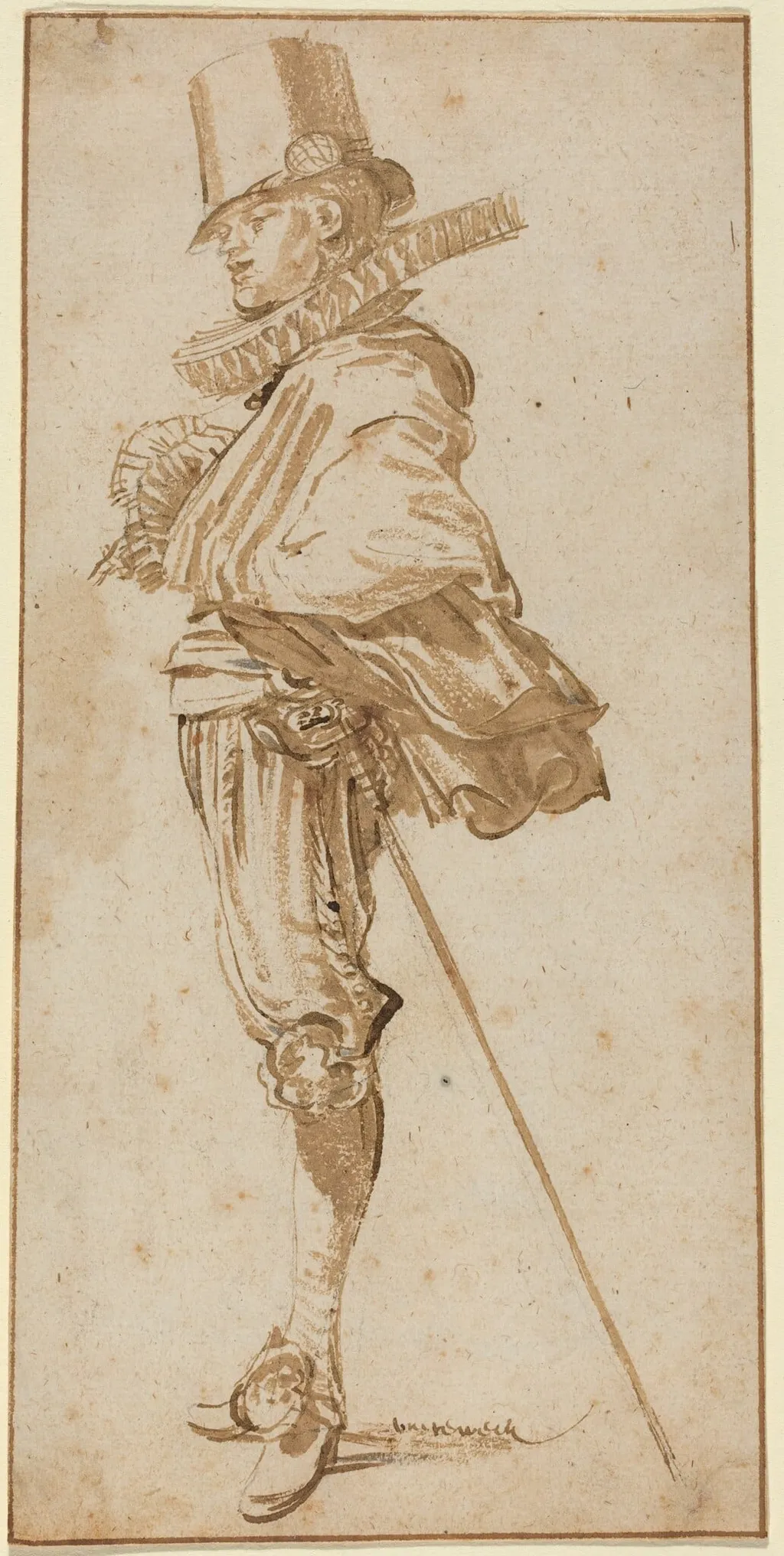 Standing Cavalier Wearing a Sword, by Willem Buytewech, ink, 1615