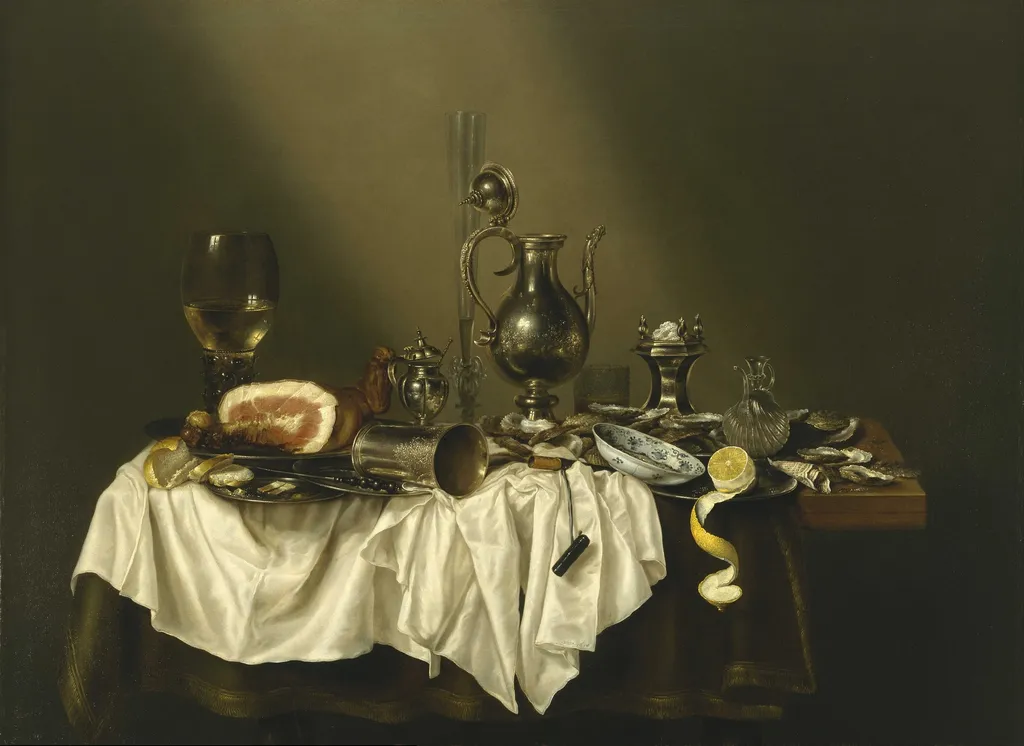 Banquet Piece with Ham, by Willem Claesz Heda, oil, 1656