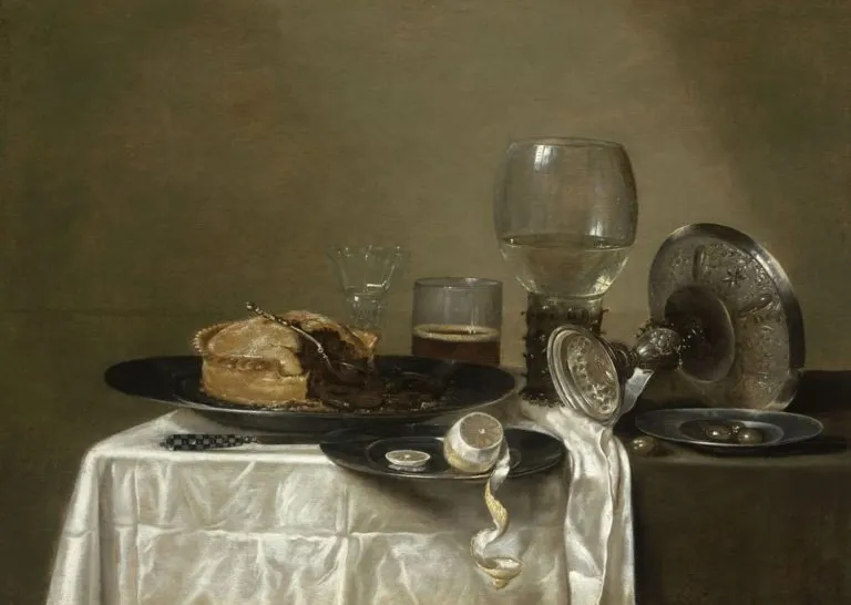 Still Life with Pie, Glasses and Tazza, by Willem Claesz Heda, oil