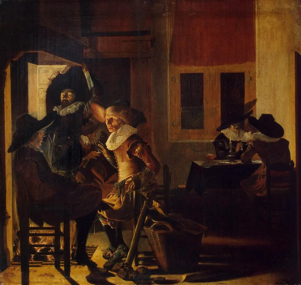 Soldiers Beside a Fireplace, by Willem Cornelisz Duyster, oil, 1633