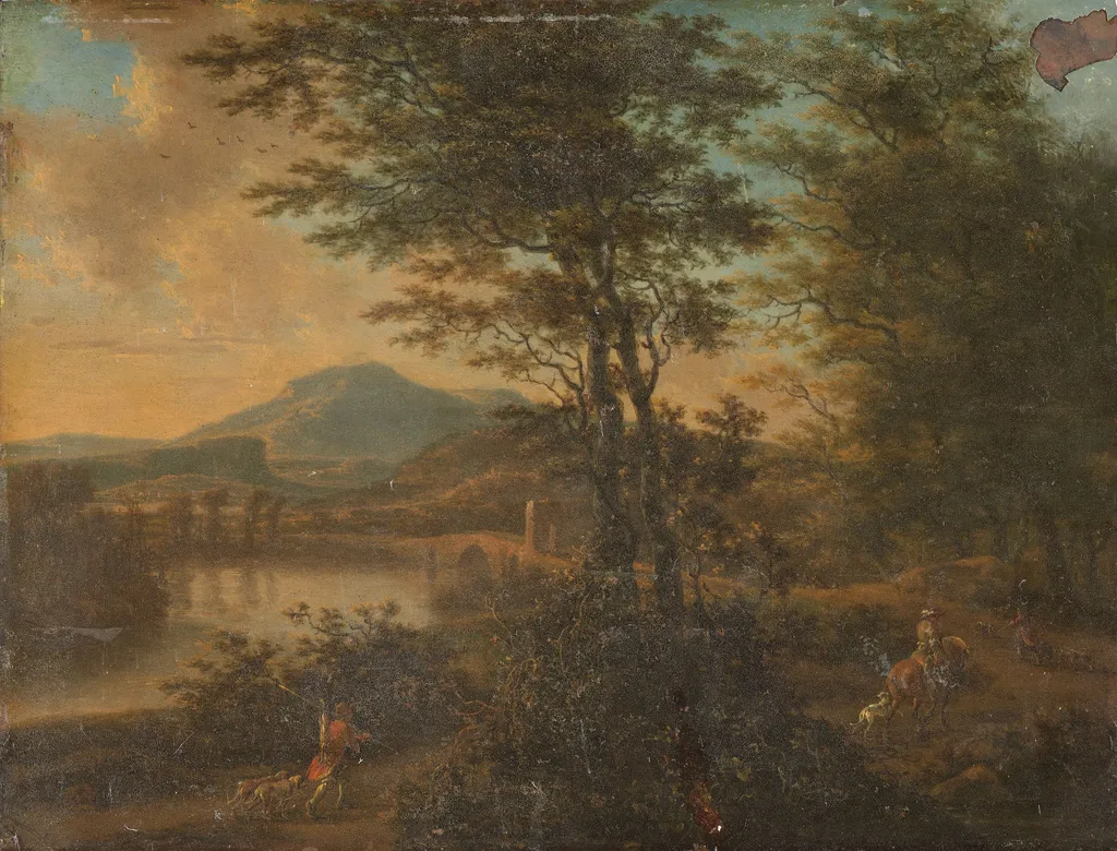 Italian landscape at sunset, by Willem de Heusch, oil, 1688