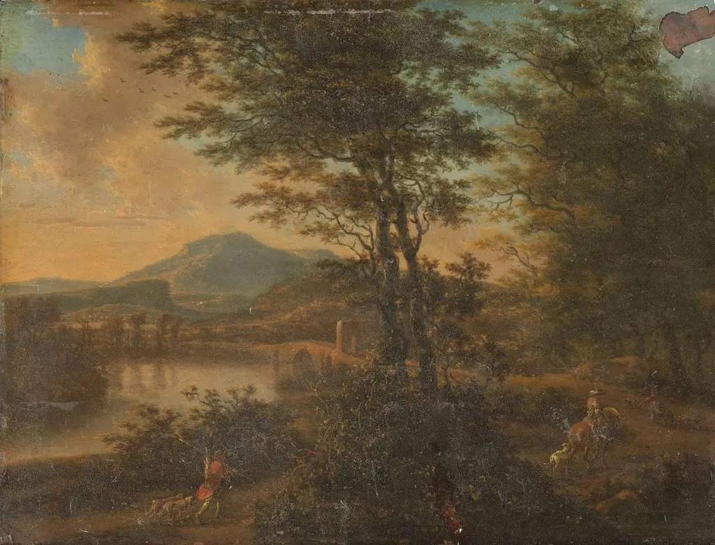 Italian landscape at sunset, by Willem de Heusch