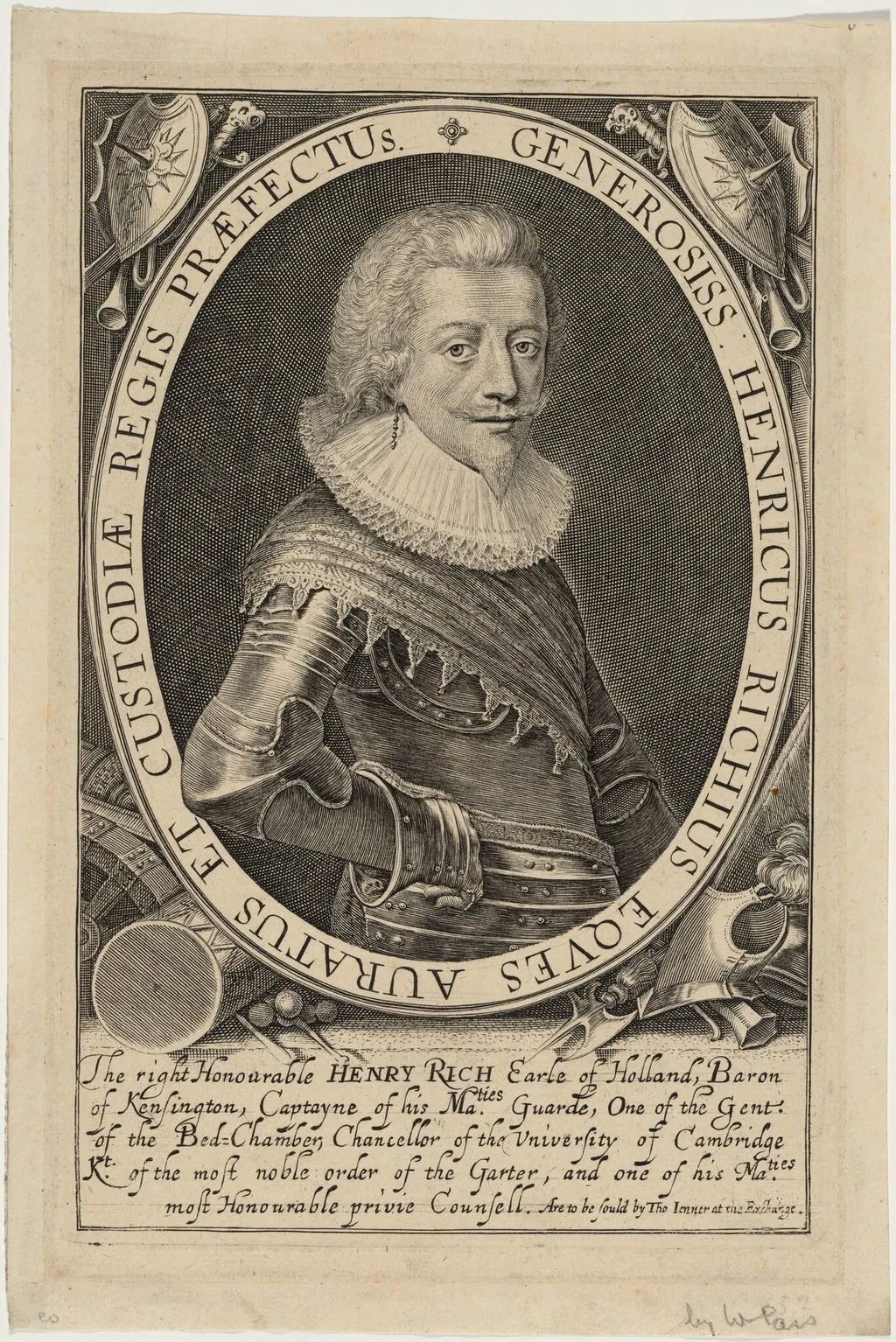 Henry Rich, First Earl of Holland, by Willem de Passe, ink, 1618