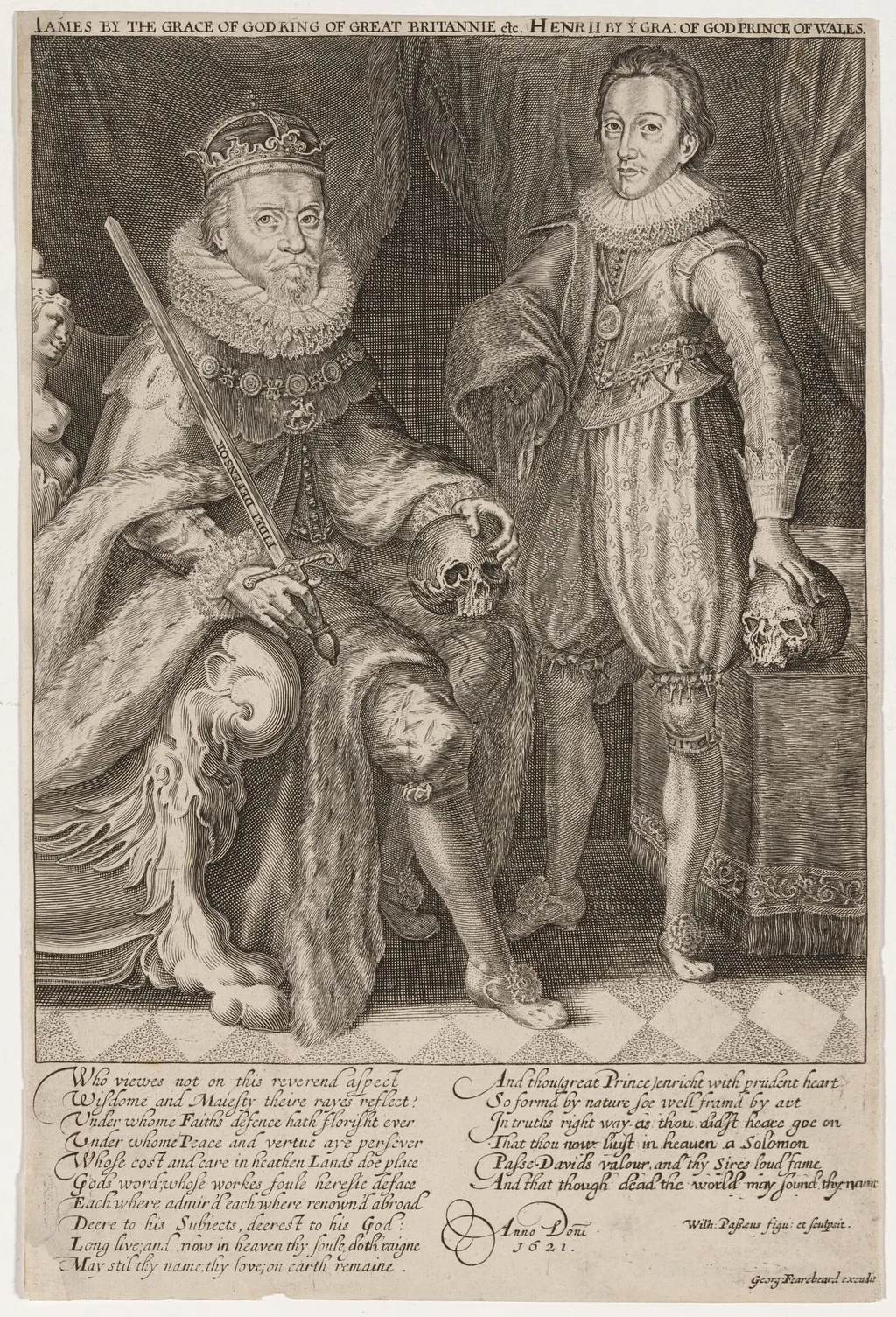 James I, King of England and Charles, Prince of Wales, by Willem de Passe, ink, 1618
