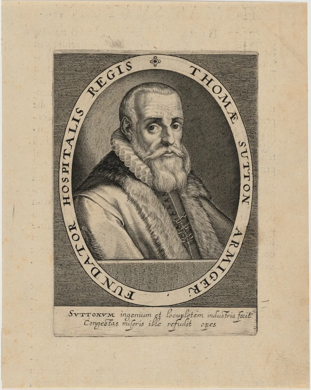 Thomas Sutton, Founder of the Charterhouse, by Willem de Passe, ink, 1620