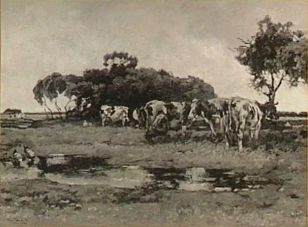 Weide met koeien, by Willem de Zwart, oil, 1900