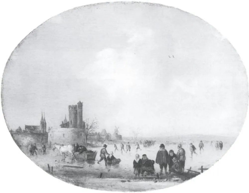 Fortified Town with a Frozen River, by Willem Gillisz Kool, oil, 1644