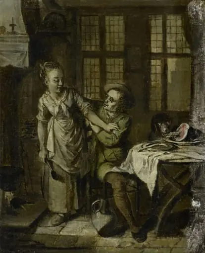 Gallant Scene in a Kitchen Interior, by Willem Joseph Laquy