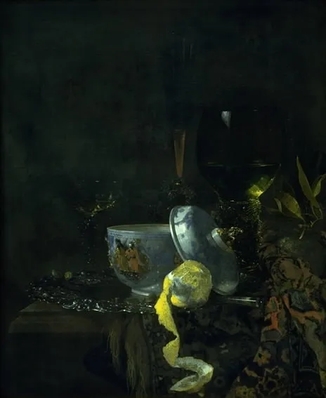 Pronk Still Life with a Chinese Sugar Bowl, by Willem Kalf, oil, 1662