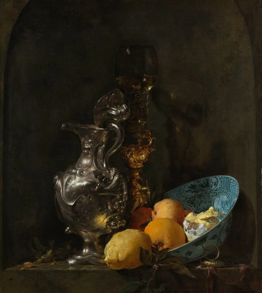 Still Life with a Silver Jug and a Porcelain Bowl, by Willem Kalf