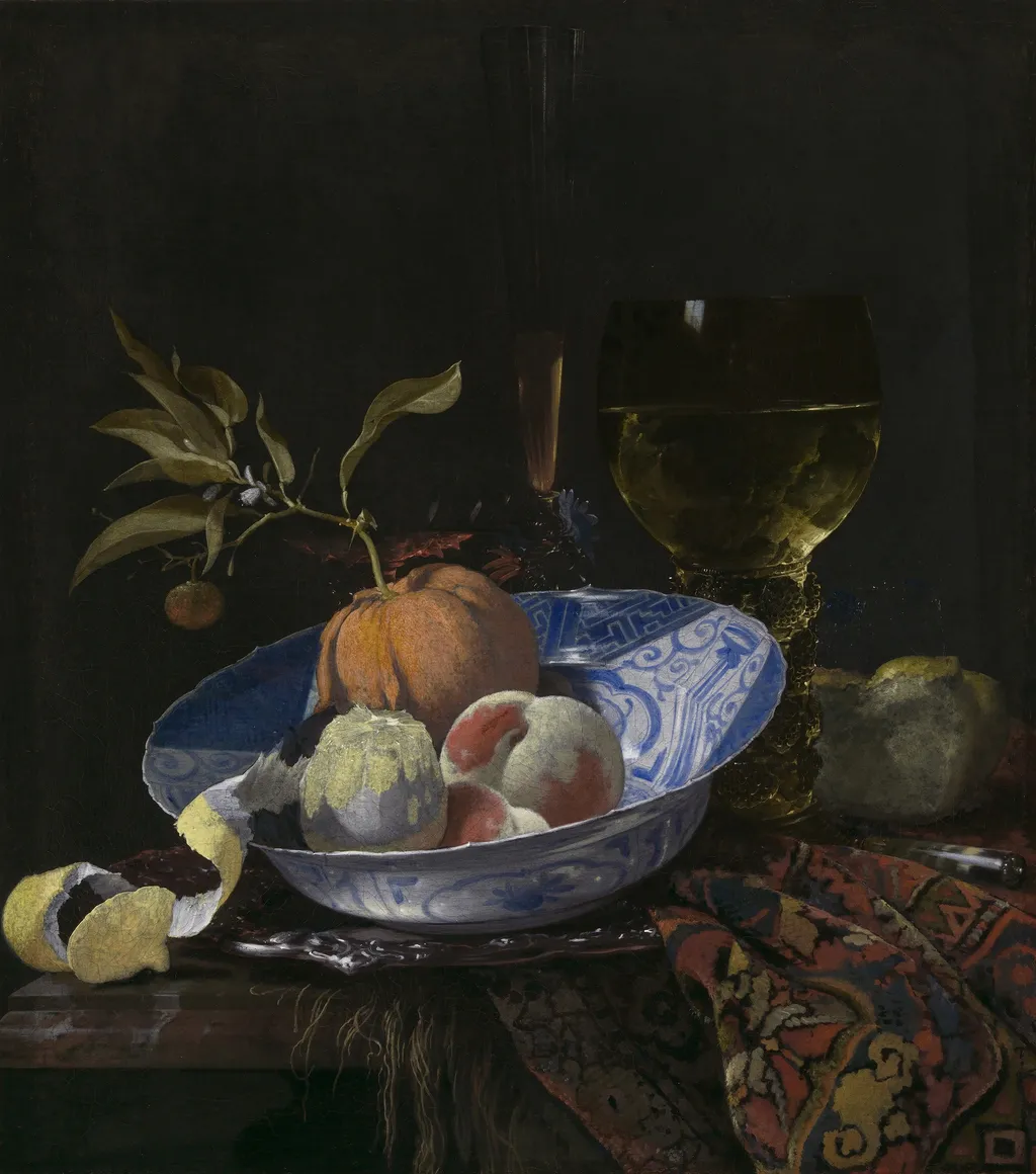Still Life with Lemon Peel, by Willem Kalf, oil, 1664