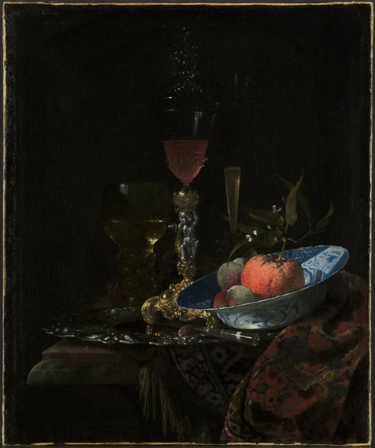 Wineglass and a Bowl of Fruit, by Willem Kalf, unspecified, 1663