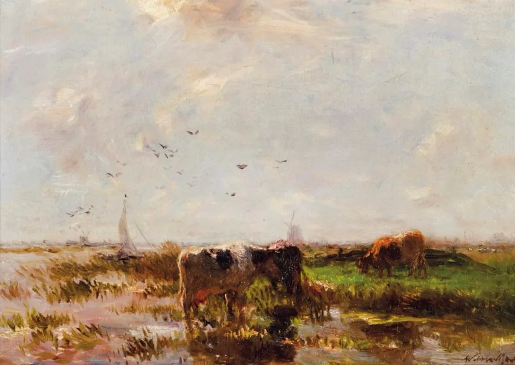 Landscape with cows, by Willem Maris, oil, 1887