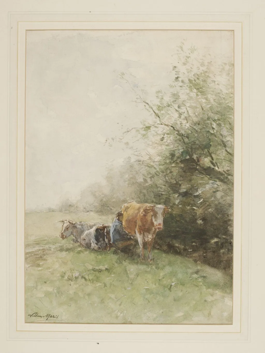 Milking Time, by Willem Maris, watercolor, 1850