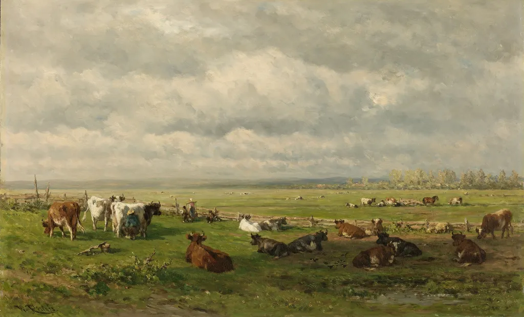 Meadow Landscape with Cattle, by Willem Roelofs, oil, 1890