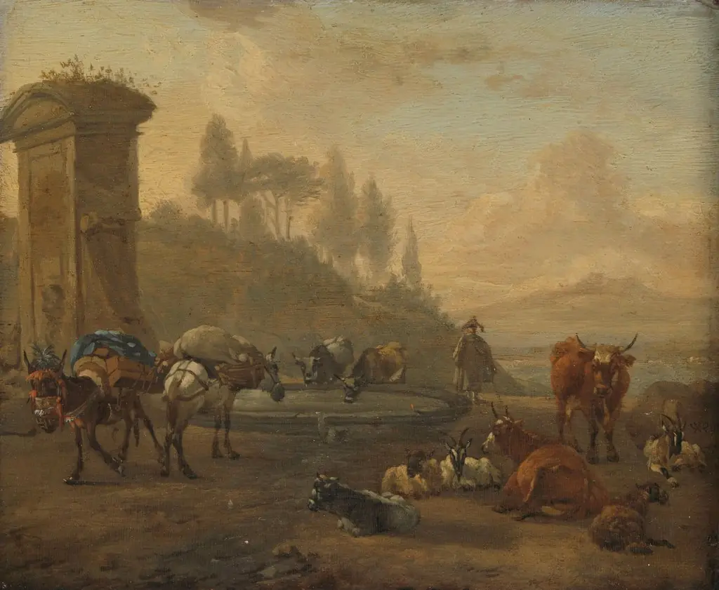 Herd near a fountain, by Willem Romeyn