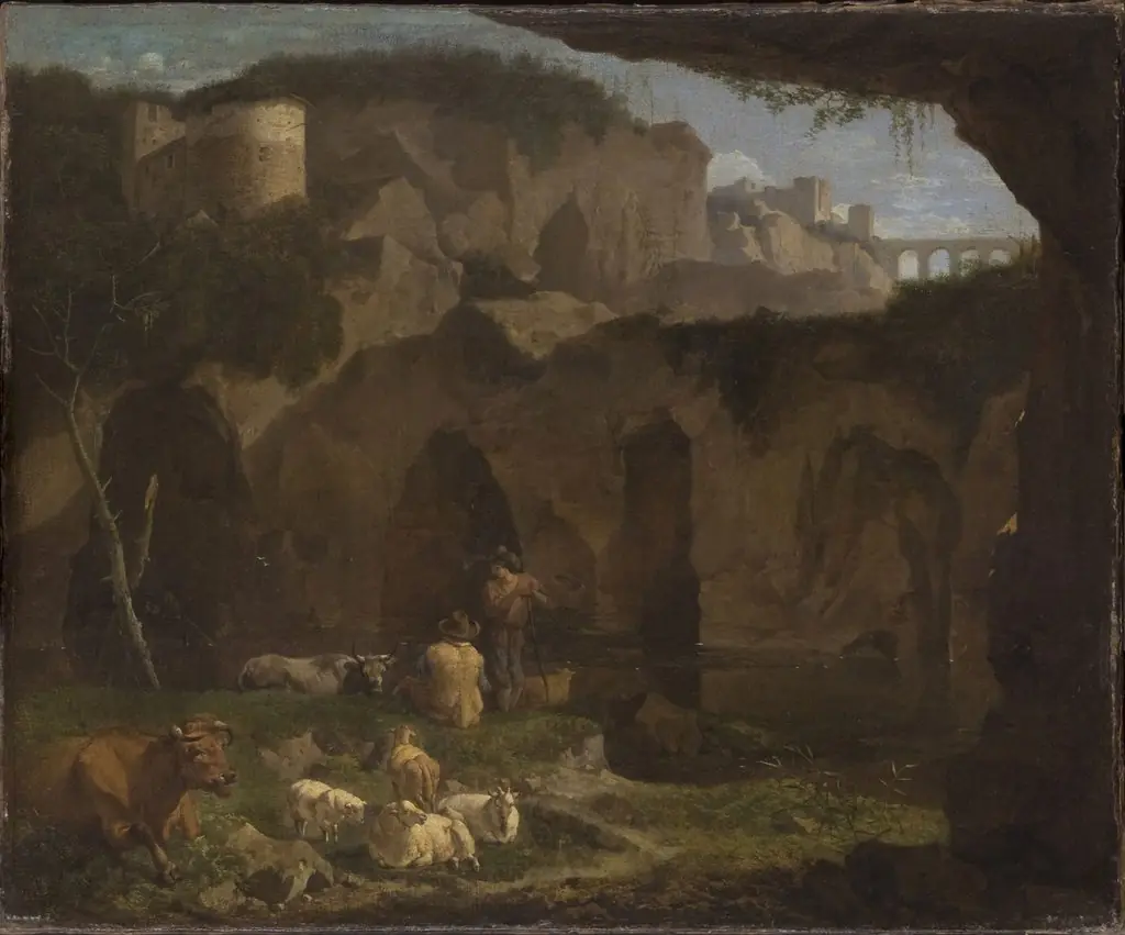 Italian Landscape with Two Shepherds in a Ravine, by Willem Romeyn