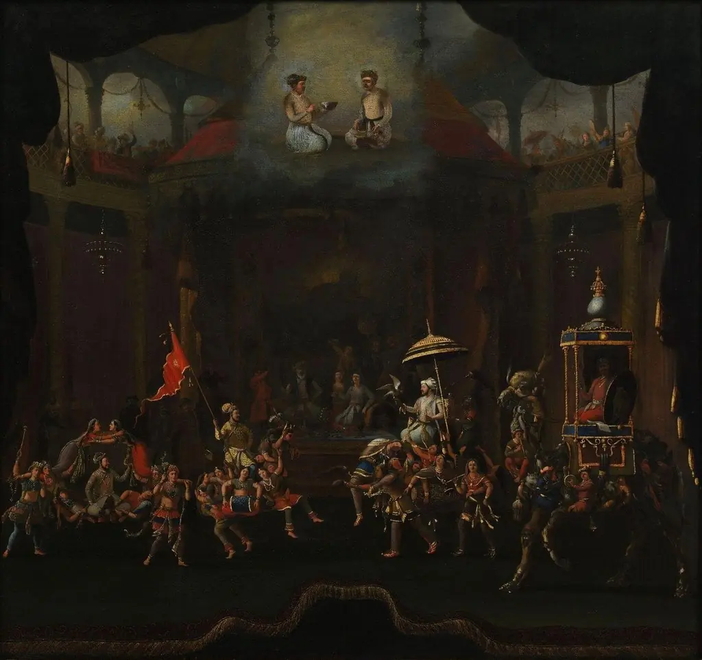 Parade of the sons of Shah Jahan on composite horses and elephants, by Willem Schellinks