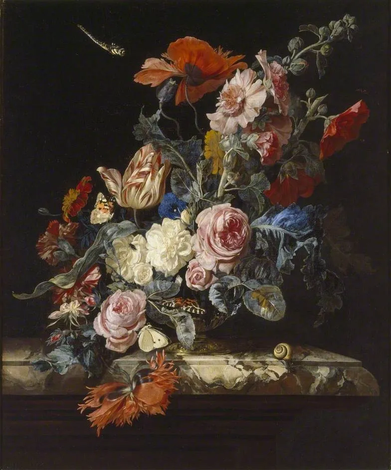 A Vase of Flowers, by Willem van Aelst, oil, 1663