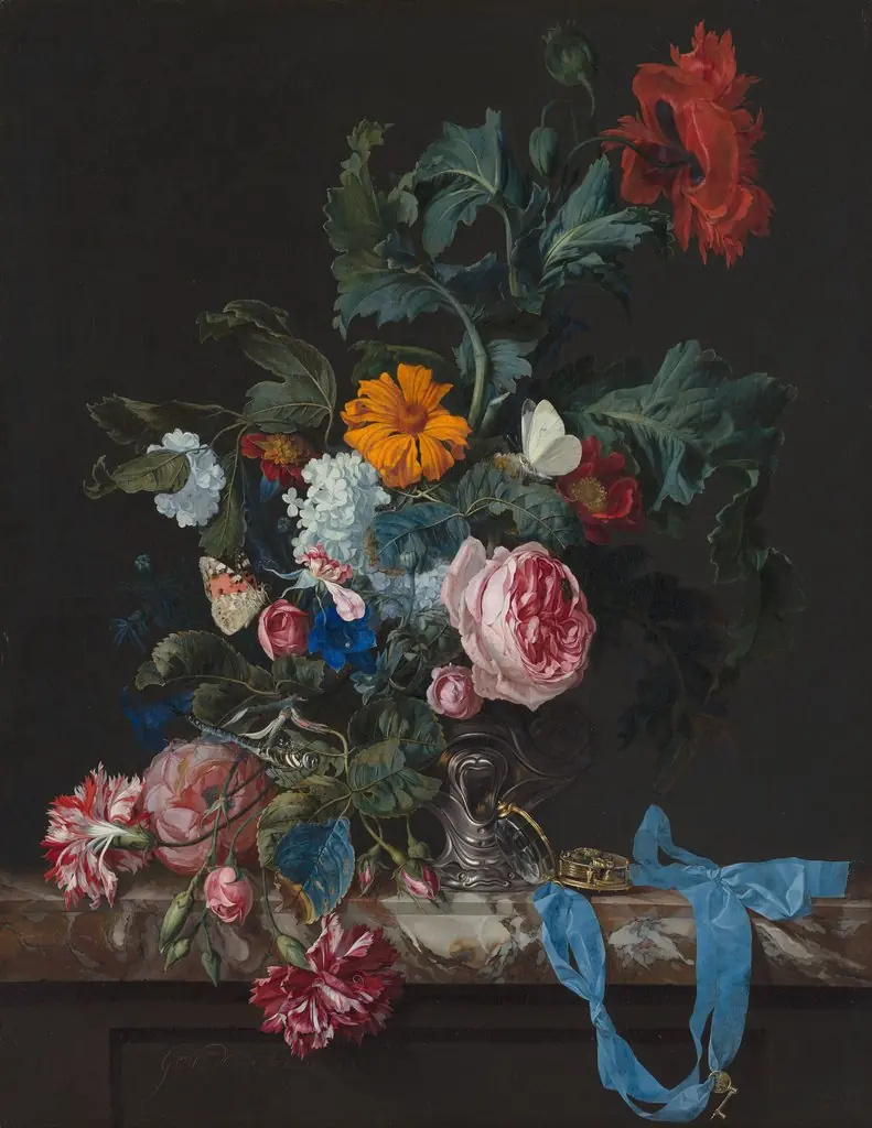 Flower still life with a watch